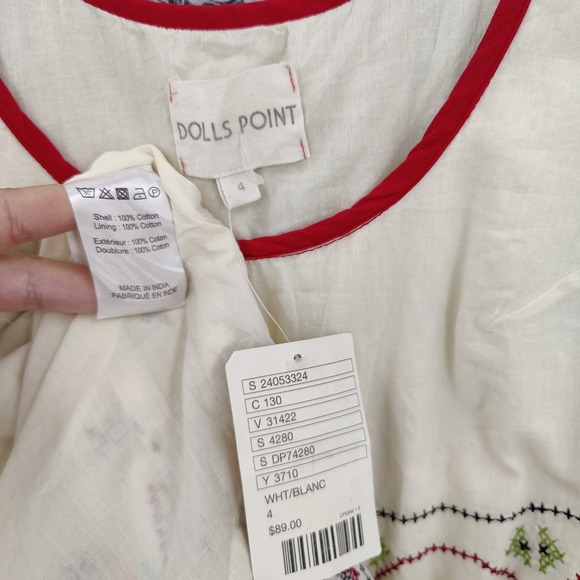 Dolls Point Women Dress Boho Folk Cottagecore 4 Cream Red Embroidered High Low - Picture 6 of 15